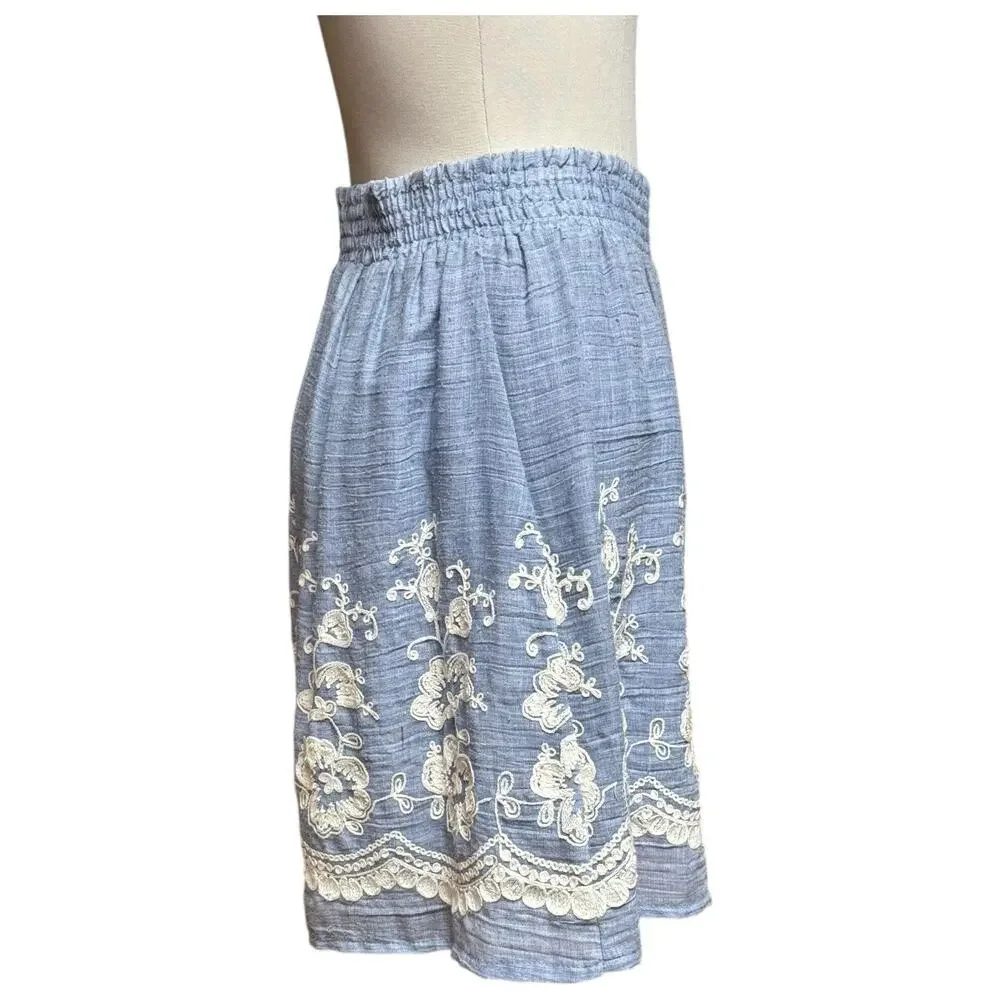 Emmelee 100% Cotton Floral Embroidered Lined Mini Skirt Small